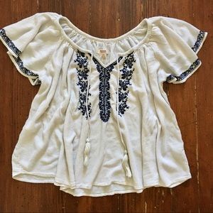 Mossimo Mexico Boho V-Neck Embroidered Blouse